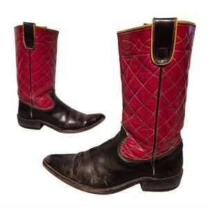 1960's Texas Boot Co. Stovepipe Red/Black Leather Rockabilly Cowboy Boots